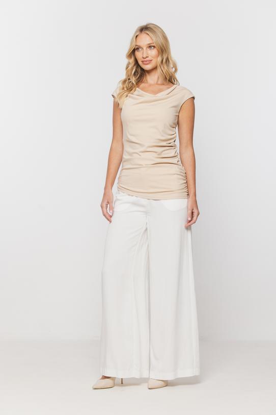 Wizualizacja Beżowa bluzka z asymetrycznym drapowaniem