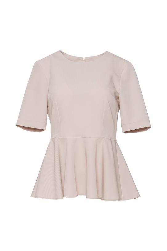 Beżowa bluzka z baskinką podkreślającą talię - 1