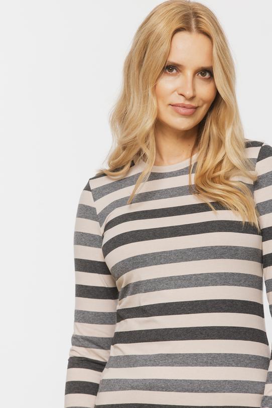 Beżowa dzianinowa bluzka w szare paski z długim rękawem - 3