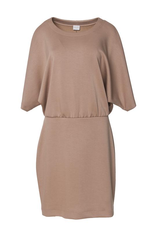 Beżowa dzianinowa sukienka z nietoperzowym rękawem - 1
