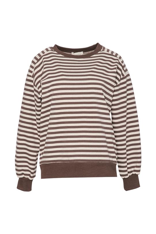 Beżowa lekka bluza w brązowe paski - 1