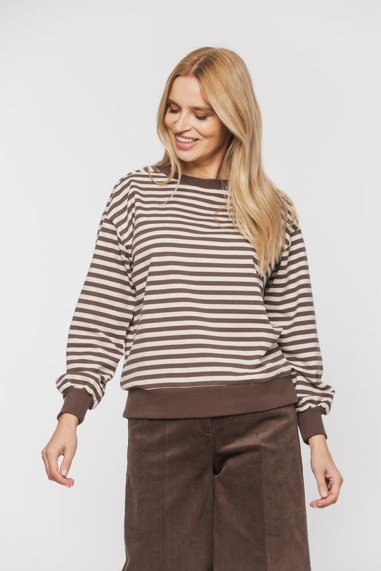 Beżowa lekka bluza w brązowe paski - 2