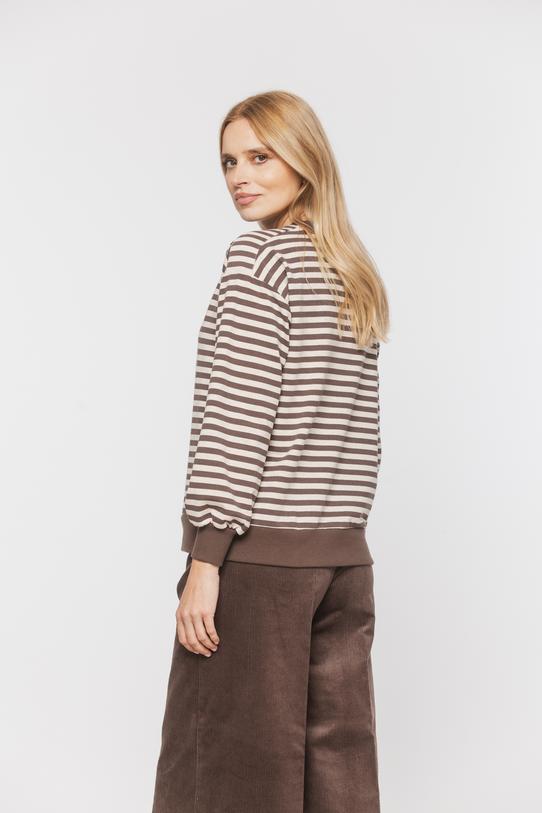 Beżowa lekka bluza w brązowe paski - 3