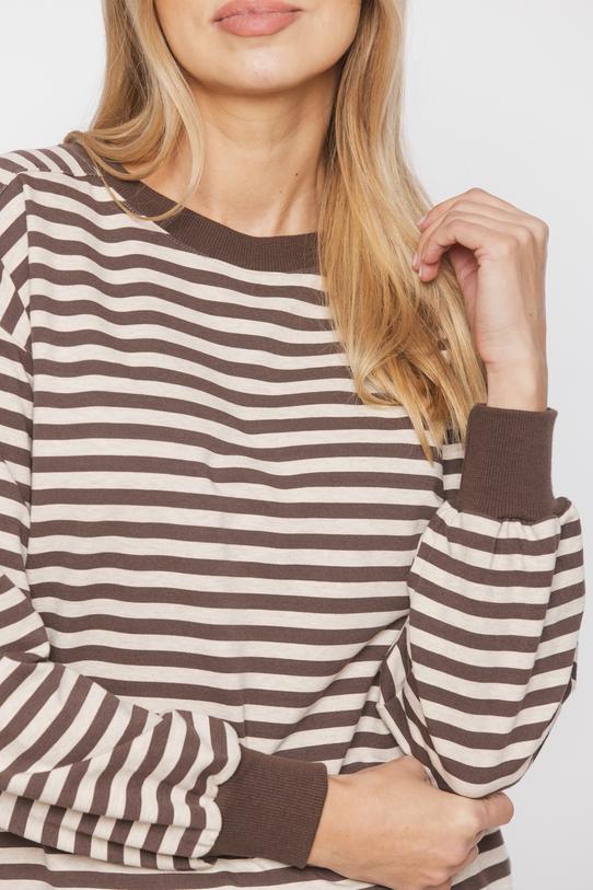 Beżowa lekka bluza w brązowe paski - 5