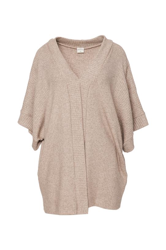 Beżowa luźna narzutka z dzianiny sweterkowej - 1