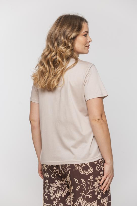 Beżowa modalowa bluzka z okrągłym dekoltem - 2