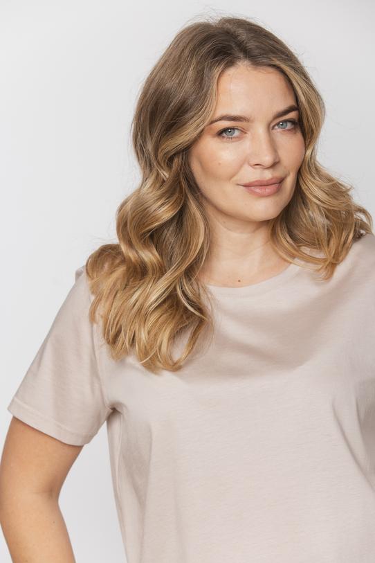 Beżowa modalowa bluzka z okrągłym dekoltem - 3