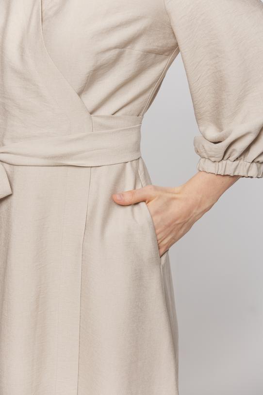 Beżowa portfelowa sukienka midi z bocznym wiązaniem - 5