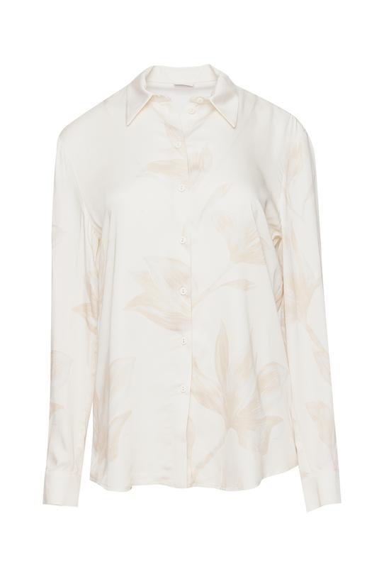 Beżowa prosta koszula z wiskozy w delikatny wzór - 1