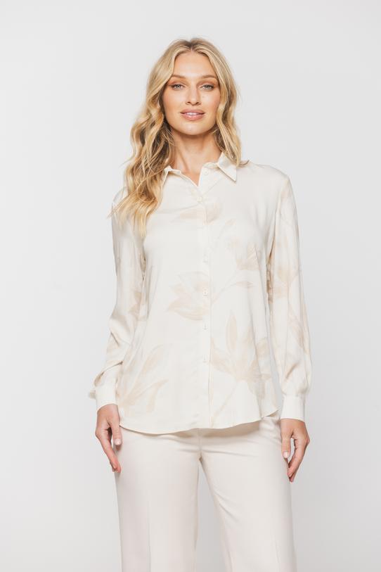 Beżowa prosta koszula z wiskozy w delikatny wzór - 2