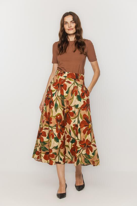 Wizualizacja Beżowa spódnica z podszewką i rudym printem kwiatowym