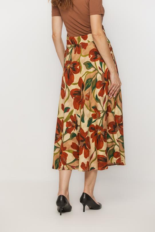 Beżowa spódnica z podszewką i rudym printem kwiatowym - 3