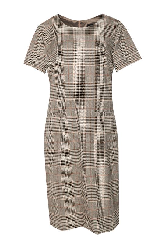 Beżowa sukienka w kratkę o prostym fasonie - 1