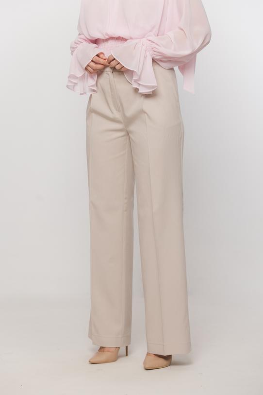 Beżowe letnie spodnie garniturowe z przewiewnej tkaniny - 2