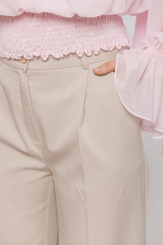 Beżowe letnie spodnie garniturowe z przewiewnej tkaniny - 4