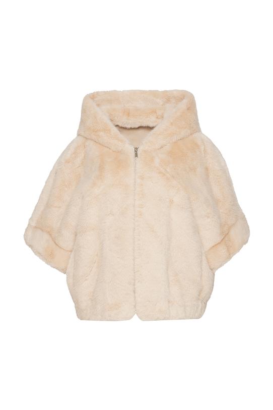 Beżowe miękkie futerko do pasa z rękawem 3/4 - 1