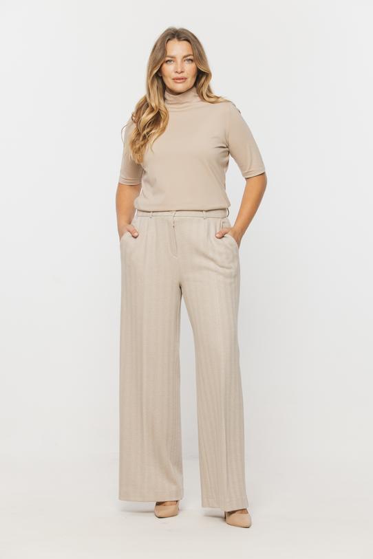 Wizualizacja Beżowe spodnie w kant z dzianiny w jodełkę