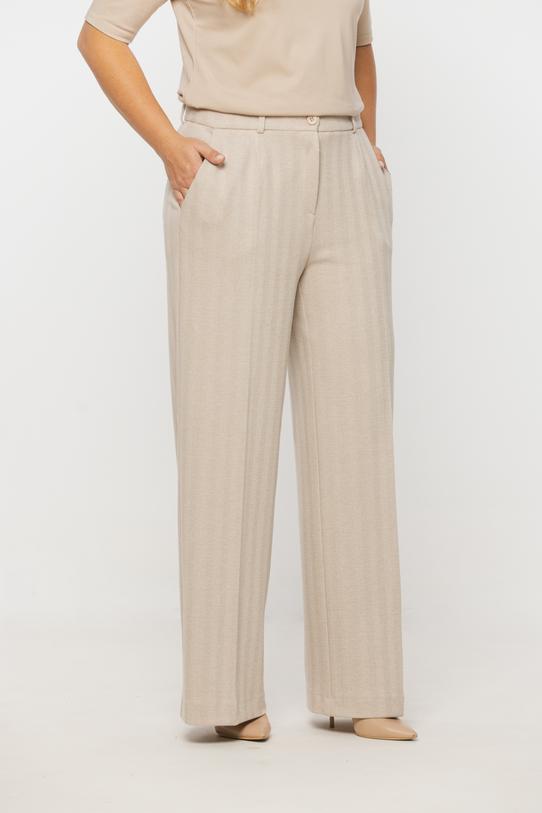 Beżowe spodnie w kant z dzianiny w jodełkę - 2