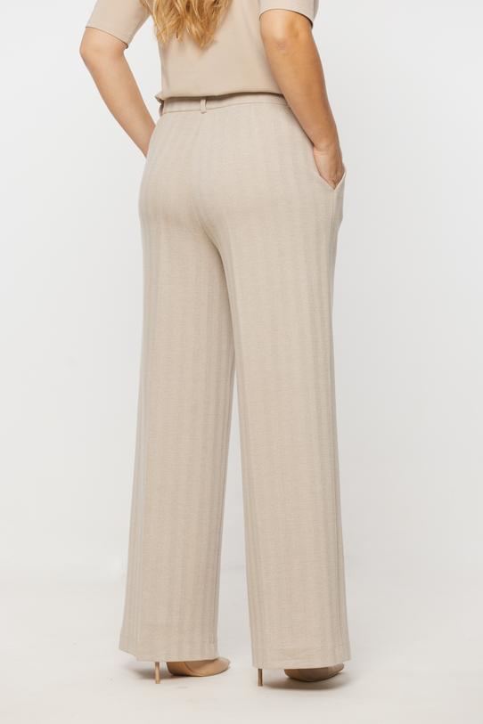 Beżowe spodnie w kant z dzianiny w jodełkę - 3