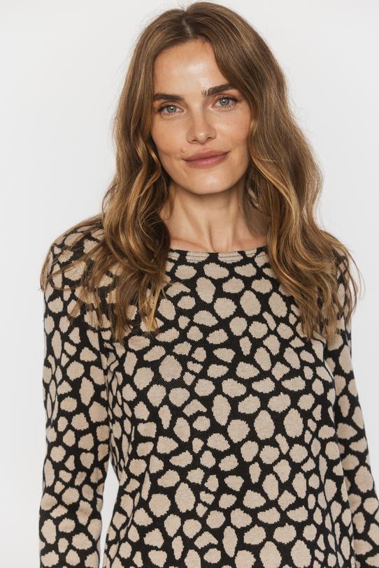 Beżowo-czarna dzianinowa bluzka z długim rękawem - 4