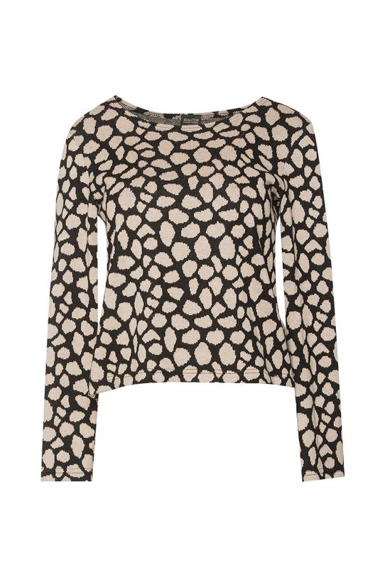 Beżowo-czarna dzianinowa bluzka z długim rękawem - 1