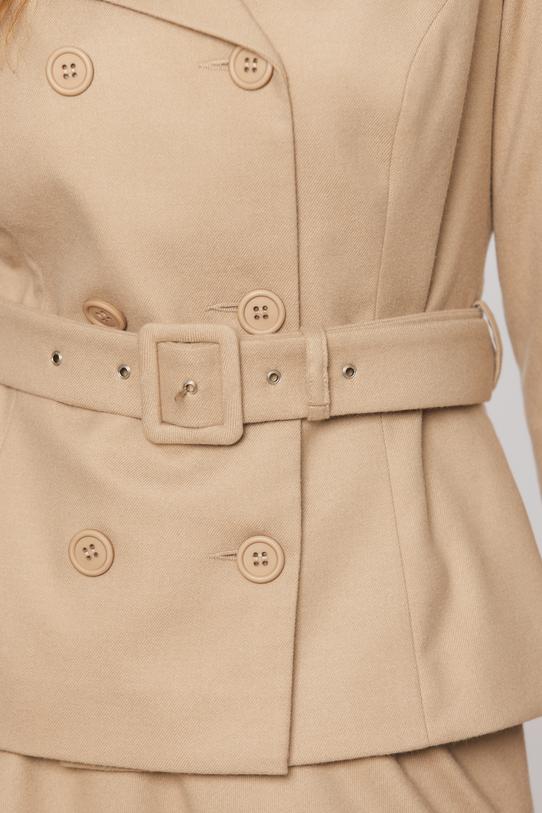 A beige double-breasted short jacket with a wide collar and a belt - 4