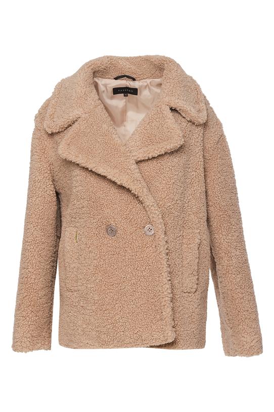 Beżowy modny płaszczyk damski typu miś - 1