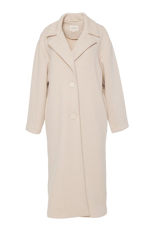 Beżowy płaszcz zapinany na dwa guziki - 1