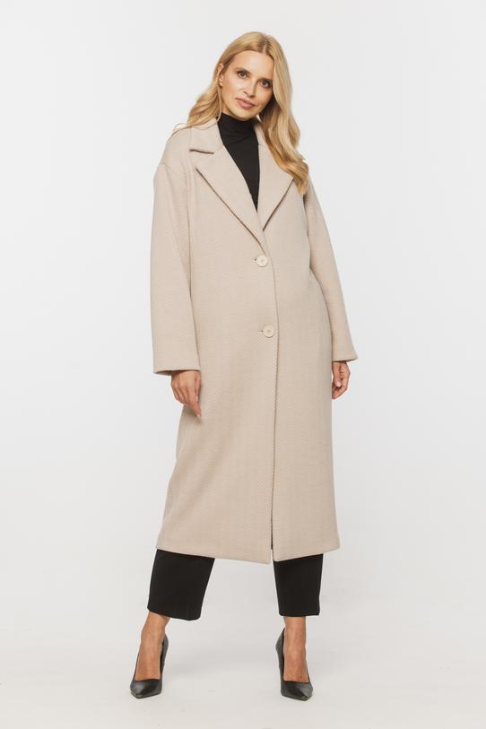 Wizualizacja Beżowy płaszcz zapinany na dwa guziki