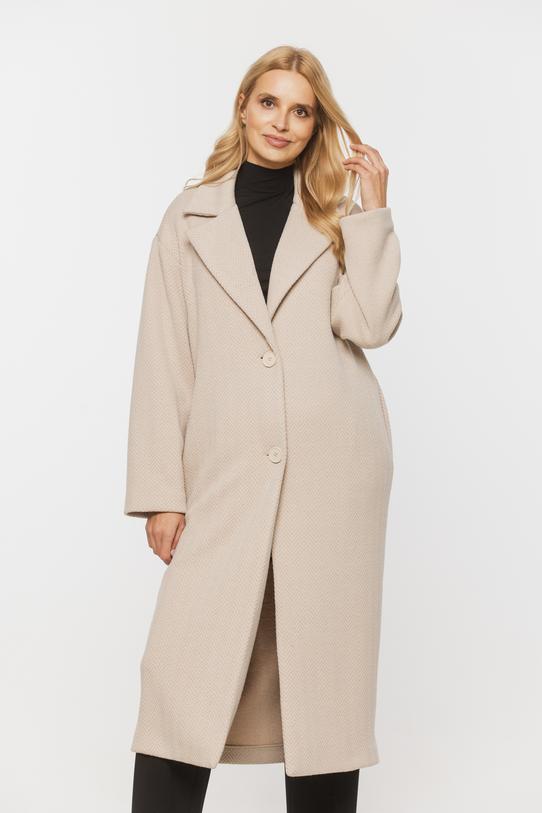 Beżowy płaszcz zapinany na dwa guziki - 2