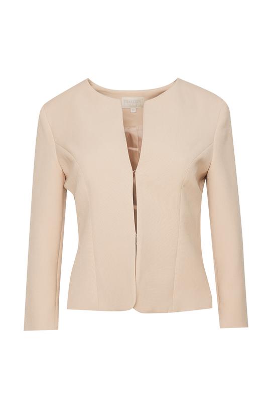 Beżowy żakiet z zapięciem na haftkę i rękawem 7/8 - 1