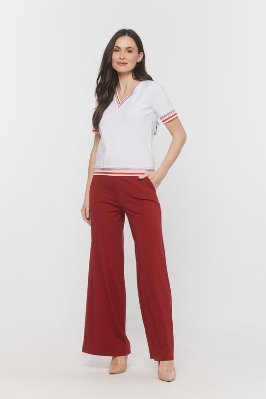 Wizualizacja Biała dzianinowa bluzka z kontrastowym ściągaczem