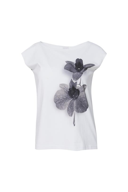 Biała dzianinowa bluzka z kwiatowym nadrukiem - 1