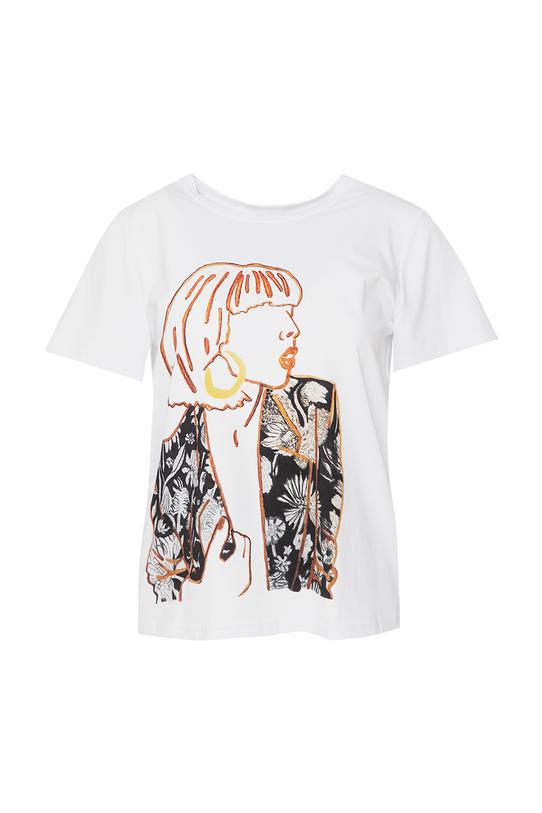 Biały bawełniany t-shirt z kontrastowym printem - 1