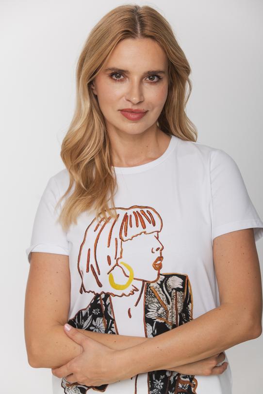 Biały bawełniany t-shirt z kontrastowym printem - 3