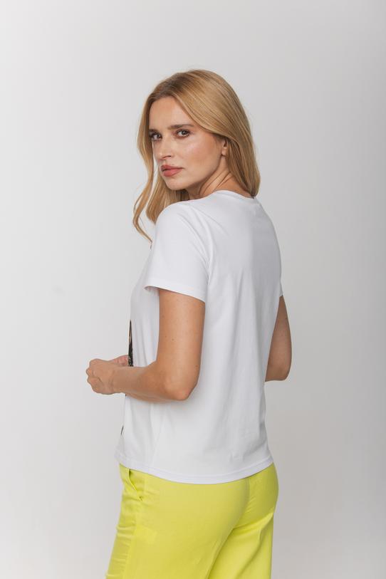 Biały bawełniany t-shirt z kontrastowym printem - 4