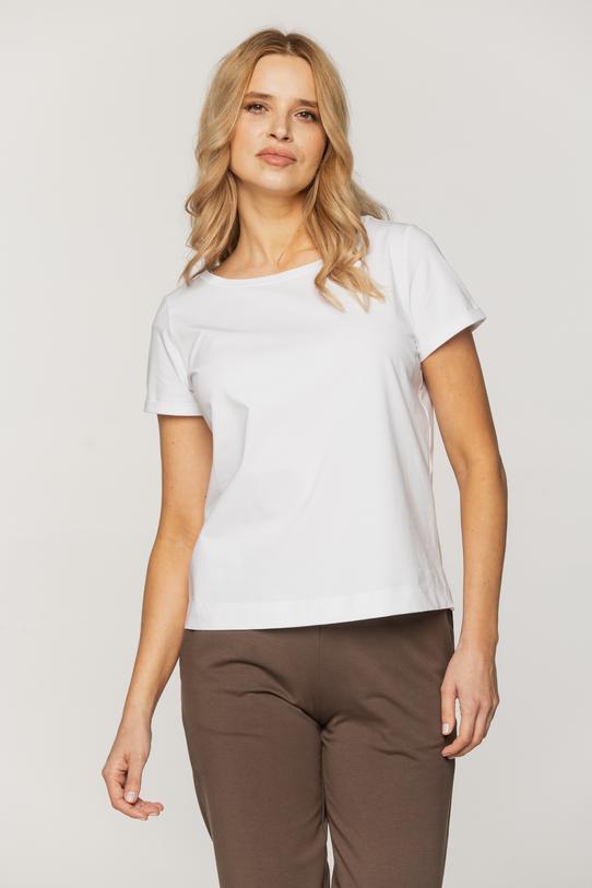 Biały bawełniany t-shirt z wywijanym rękawem