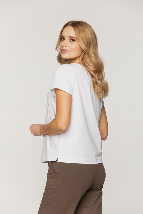 Biały bawełniany t-shirt z wywijanym rękawem