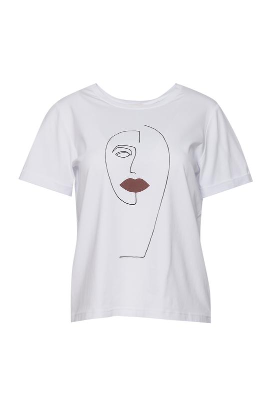Biały bawełniany t-shirt z wywijanym rękawkiem - 1