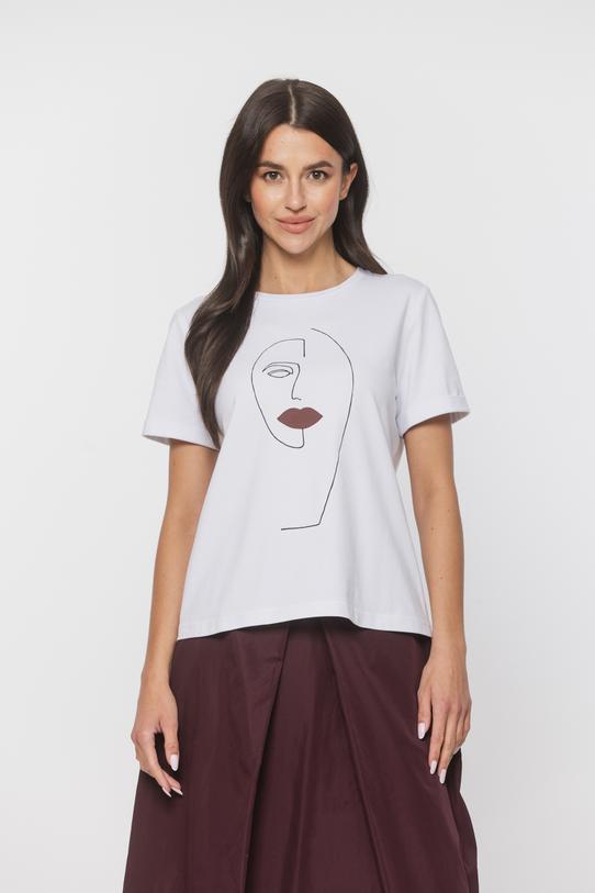Biały bawełniany t-shirt z wywijanym rękawkiem - 2