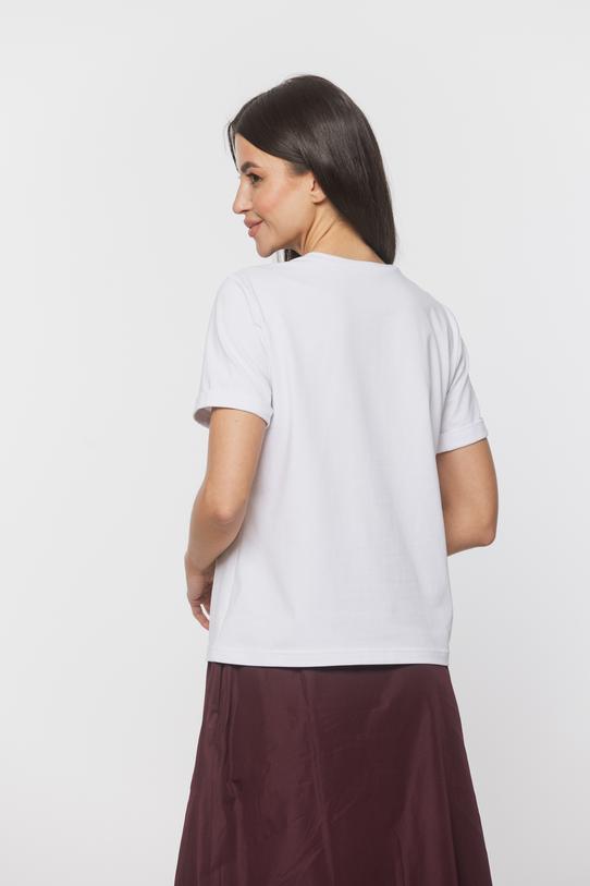 Biały bawełniany t-shirt z wywijanym rękawkiem - 3