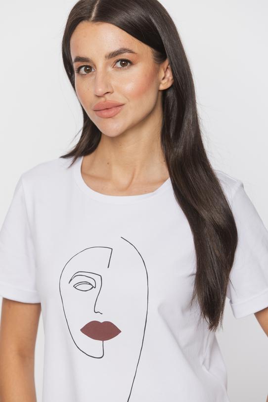 Biały bawełniany t-shirt z wywijanym rękawkiem - 4