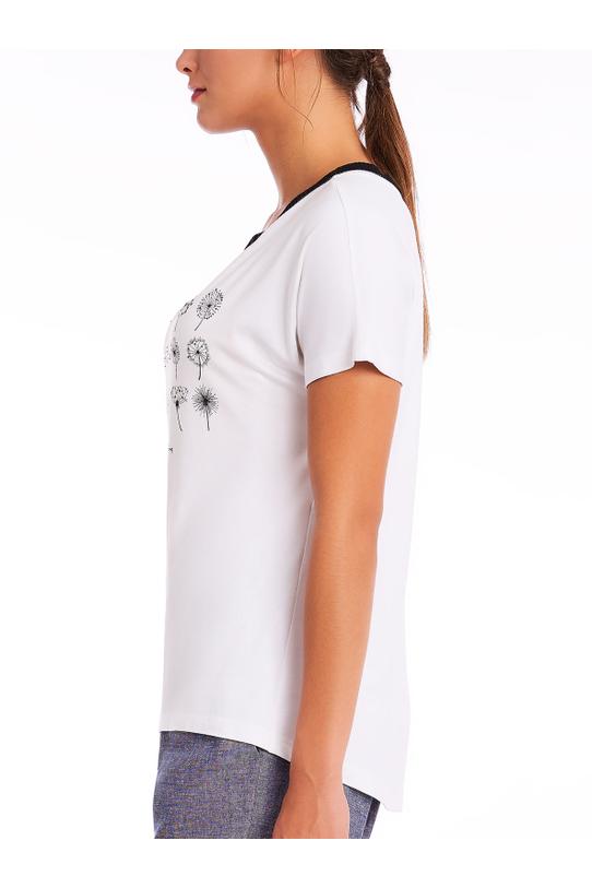 Biały T-shirt z czerwonymi kryształkami - 5