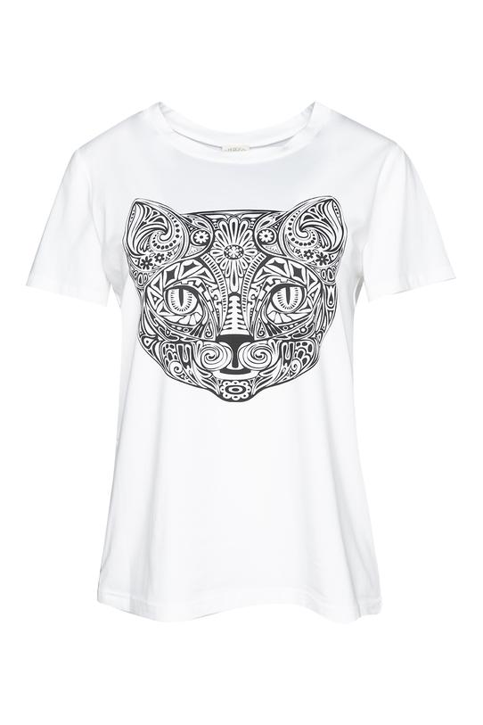 Biały t-shirt z nadrukiem kota