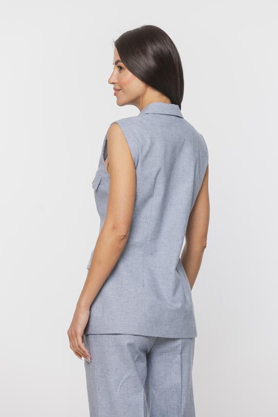 Błękitna elegancka kamizelka z bawełny i lnu - 4