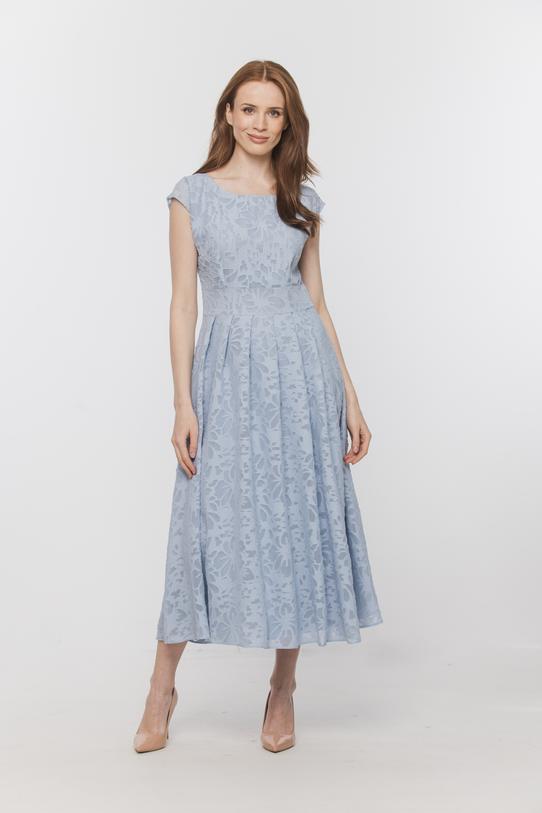 Wizualizacja Błękitna sukienka midi ze strukturalnej tkaniny