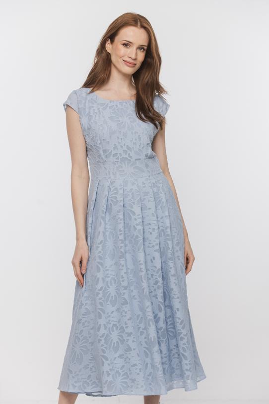 Błękitna sukienka midi ze strukturalnej tkaniny - 2