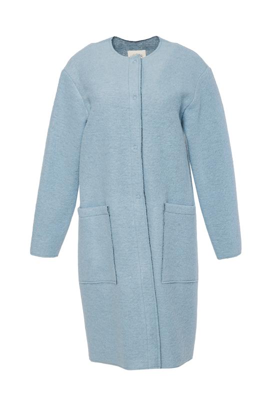 Błękitny jesienny płaszcz z wełny zapinany na napy - 1