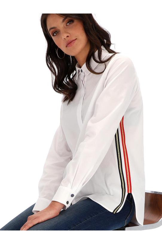Biała koszula z lampasami po bokach - 6