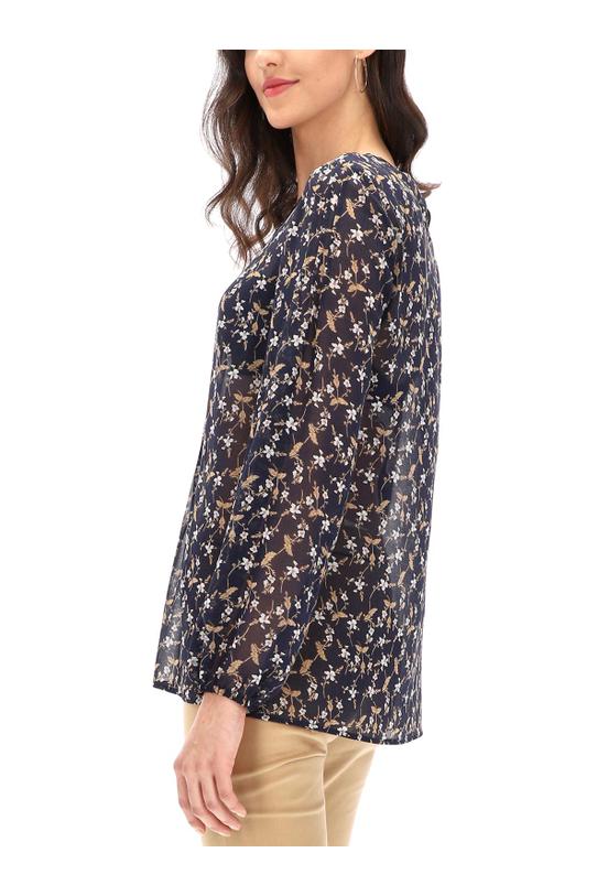 Kwiecista bluzka z szerokimi rękawami i koronkową wstawką - 4